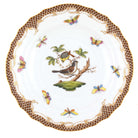Hand-painted Herend Rothschild Bird Brown Border Salad Plate in fine porcelain, 7.5in D,, Motif 1, on a white background