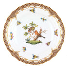 Hand-painted Herend Rothschild Bird Brown Border Salad Plate in fine porcelain, 7.5in D,, Motif 10, on a white background