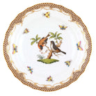 Hand-painted Herend Rothschild Bird Brown Border Salad Plate in fine porcelain, 7.5in D,, Motif 12, on a white background