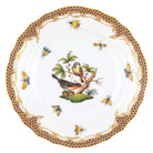Hand-painted Herend Rothschild Bird Brown Border Salad Plate in fine porcelain, 7.5in D,, Motif 2, on a white background