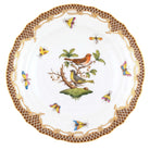 Hand-painted Herend Rothschild Bird Brown Border Salad Plate in fine porcelain, 7.5in D,, Motif 3, on a white background