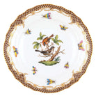 Hand-painted Herend Rothschild Bird Brown Border Salad Plate in fine porcelain, 7.5in D,, Motif 4, on a white background