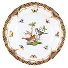 Hand-painted Herend Rothschild Bird Brown Border Salad Plate in fine porcelain, 7.5in D,, Motif 5, on a white background