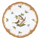 Hand-painted Herend Rothschild Bird Brown Border Salad Plate in fine porcelain, 7.5in D,, Motif 6, on a white background