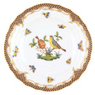Hand-painted Herend Rothschild Bird Brown Border Salad Plate in fine porcelain, 7.5in D,, Motif 7, on a white background