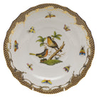 Hand-painted Herend Rothschild Bird Brown Border Salad Plate in fine porcelain, 7.5in D,, Motif 8, on a white background