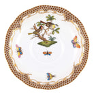 Hand-painted Herend Rothschild Bird Brown Border Tea Saucer Cup & Saucer Set in fine porcelain, 6in D,, Motif 10, on a white background
