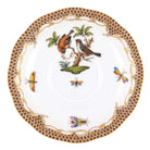 Hand-painted Herend Rothschild Bird Brown Border Tea Saucer Cup & Saucer Set in fine porcelain, 6in D,, Motif 12, on a white background