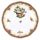Hand-painted Herend Rothschild Bird Brown Border Tea Saucer Cup & Saucer Set in fine porcelain, 6in D,, Motif 2, on a white background