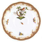 Hand-painted Herend Rothschild Bird Brown Border Tea Saucer Cup & Saucer Set in fine porcelain, 6in D,, Motif 3, on a white background