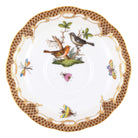 Hand-painted Herend Rothschild Bird Brown Border Tea Saucer Cup & Saucer Set in fine porcelain, 6in D,, Motif 5, on a white background