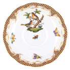 Hand-painted Herend Rothschild Bird Brown Border Tea Saucer Cup & Saucer Set in fine porcelain, 6in D,, Motif 8, on a white background
