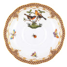 Hand-painted Herend Rothschild Bird Brown Border Tea Saucer Cup & Saucer Set in fine porcelain, 6in D,, Motif 9, on a white background