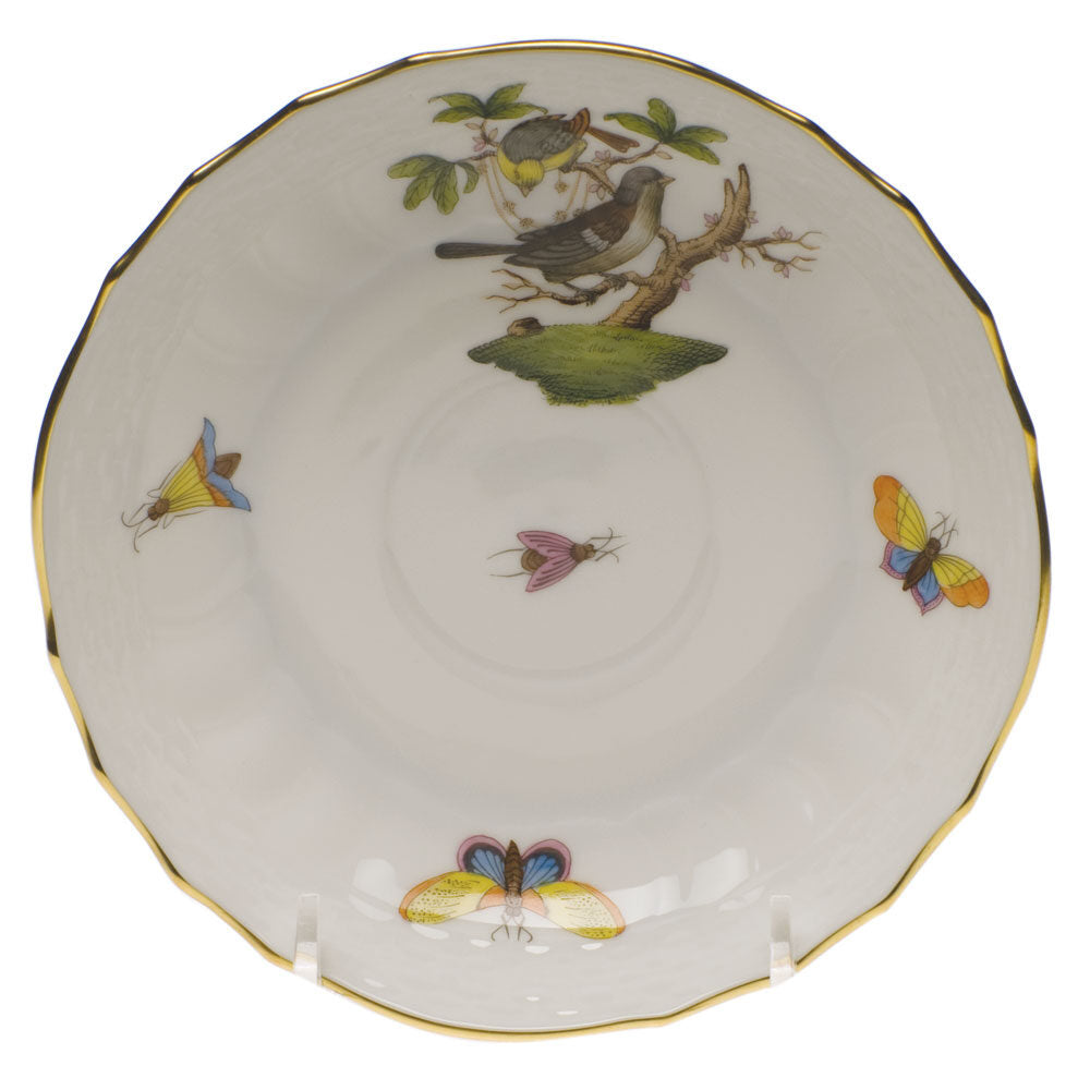 Hand-painted Herend Rothschild Bird Canton Saucer in fine porcelain, 5.5in D,, Motif 1, on a white background