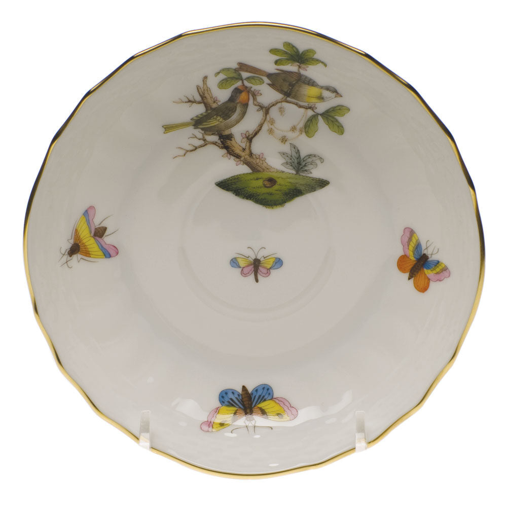 Hand-painted Herend Rothschild Bird Canton Saucer in fine porcelain, 5.5in D,, Motif 11, on a white background