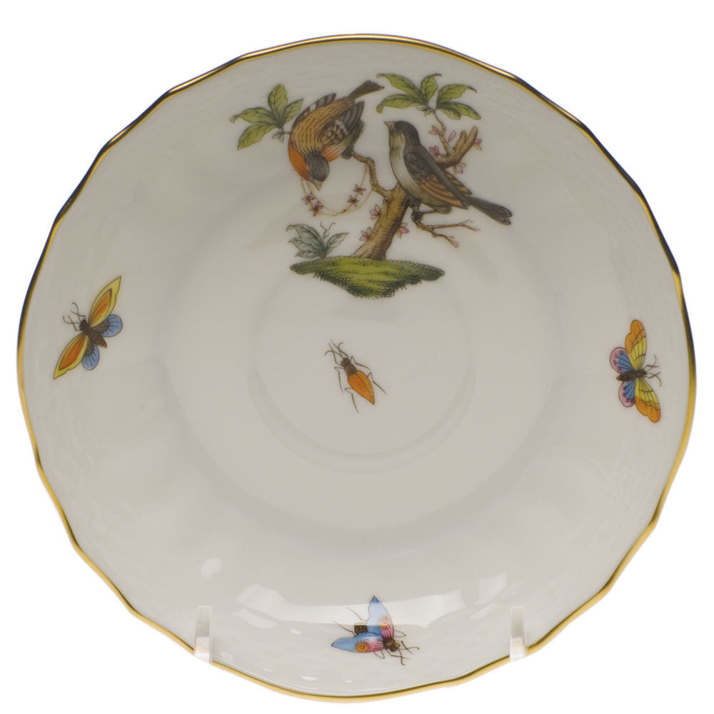 Hand-painted Herend Rothschild Bird Canton Saucer in fine porcelain, 5.5in D,, Motif 12, on a white background