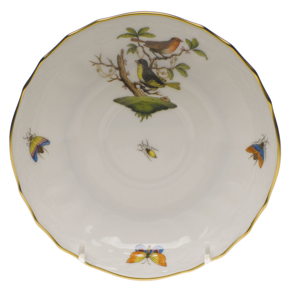 Hand-painted Herend Rothschild Bird Canton Saucer in fine porcelain, 5.5in D,, Motif 3, on a white background