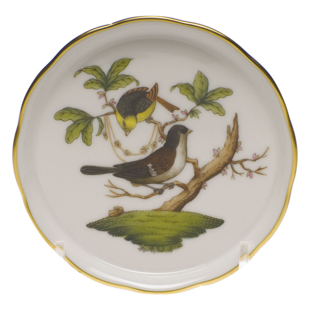 Hand-painted Herend Rothschild Bird Coaster in fine porcelain, 4in D,, Motif 1, on a white background