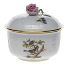 Hand-painted Herend Rothschild Bird Covered Sugar with Rose Sugar Bowl in fine porcelain, (4 OZ) 3.25in H, on a white background