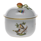 Hand-painted Herend Rothschild Bird Covered Sugar with Strawberry Sugar Bowl in fine porcelain, 3.5in H, on a white background