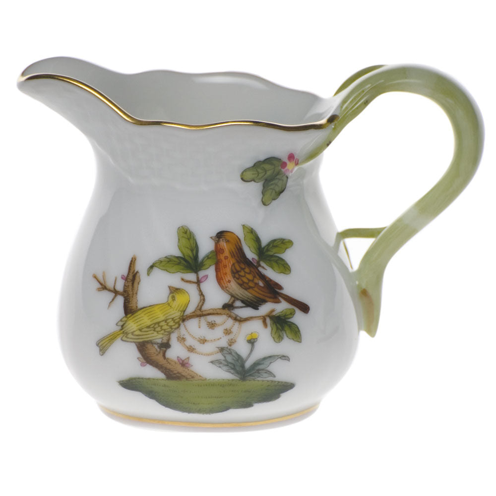 Hand-painted Herend Rothschild Bird Creamer in fine porcelain, (1.5 OZ) 2in H, on a white background