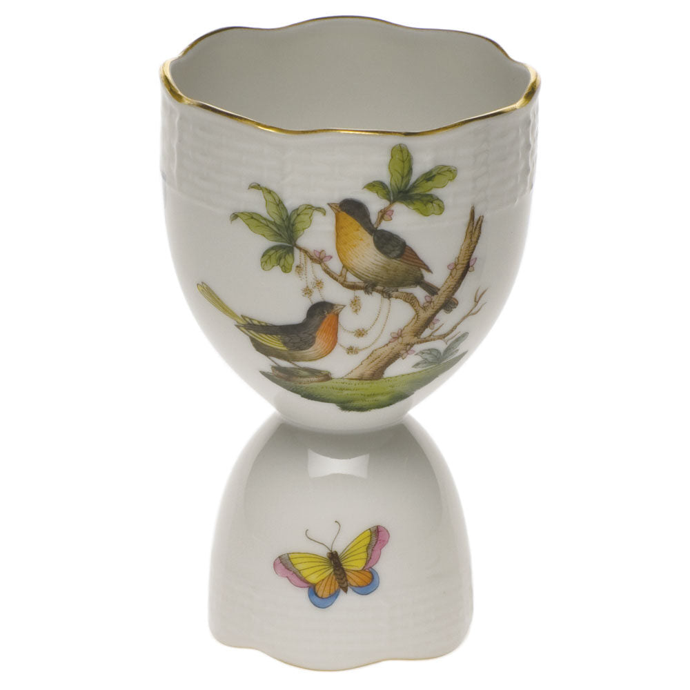 Hand-painted Herend Rothschild Bird Double Egg Cup in fine porcelain, 4in H, on a white background