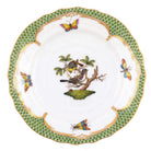 Hand-painted Herend Rothschild Bird Green Border Bread and Butter Plate in fine porcelain, 6in D,, Motif 1, on a white background