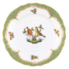 Hand-painted Herend Rothschild Bird Green Border Bread and Butter Plate in fine porcelain, 6in D,, Motif 7, on a white background