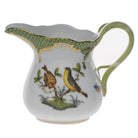 Hand-painted Herend Rothschild Bird Green Border Creamer in fine porcelain, (6 OZ) 3.5in H, on a white background