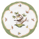 Hand-painted Herend Rothschild Bird Green Border Dessert Plate in fine porcelain, 8.25in D,, Motif 1, on a white background