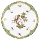 Hand-painted Herend Rothschild Bird Green Border Dessert Plate in fine porcelain, 8.25in D,, Motif 11, on a white background
