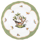 Hand-painted Herend Rothschild Bird Green Border Dessert Plate in fine porcelain, 8.25in D,, Motif 2, on a white background