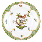 Hand-painted Herend Rothschild Bird Green Border Dessert Plate in fine porcelain, 8.25in D,, Motif 3, on a white background