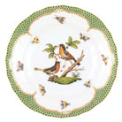 Hand-painted Herend Rothschild Bird Green Border Dessert Plate in fine porcelain, 8.25in D,, Motif 8, on a white background