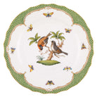 Hand-painted Herend Rothschild Bird Green Border Dinner Plate in fine porcelain, 10.5in D,, Motif 12, on a white background