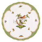 Hand-painted Herend Rothschild Bird Green Border Dinner Plate in fine porcelain, 10.5in D,, Motif 3, on a white background