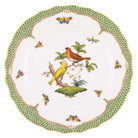 Hand-painted Herend Rothschild Bird Green Border Dinner Plate in fine porcelain, 10.5in D,, Motif 6, on a white background