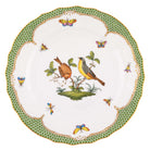 Hand-painted Herend Rothschild Bird Green Border Dinner Plate in fine porcelain, 10.5in D,, Motif 7, on a white background