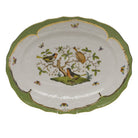 Hand-painted Herend Rothschild Bird Green Border Platter in fine porcelain, 17in L X 12.5in W, on a white background