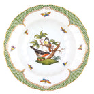 Hand-painted Herend Rothschild Bird Green Border Rim Soup Soup Plates & Rimmed Soup Bowl in fine porcelain, 9.5in D,, Motif 2, on a white background