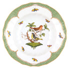 Hand-painted Herend Rothschild Bird Green Border Rim Soup Soup Plates & Rimmed Soup Bowl in fine porcelain, 9.5in D,, Motif 3, on a white background