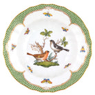Hand-painted Herend Rothschild Bird Green Border Rim Soup Soup Plates & Rimmed Soup Bowl in fine porcelain, 9.5in D,, Motif 5, on a white background
