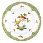 Hand-painted Herend Rothschild Bird Green Border Rim Soup Soup Plates & Rimmed Soup Bowl in fine porcelain, 9.5in D,, Motif 6, on a white background