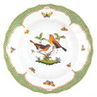 Hand-painted Herend Rothschild Bird Green Border Rim Soup Soup Plates & Rimmed Soup Bowl in fine porcelain, 9.5in D,, Motif 9, on a white background