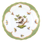 Hand-painted Herend Rothschild Bird Green Border Salad Plate in fine porcelain, 7.5in D,, Motif 1, on a white background