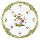 Hand-painted Herend Rothschild Bird Green Border Salad Plate in fine porcelain, 7.5in D,, Motif 10, on a white background