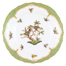 Hand-painted Herend Rothschild Bird Green Border Salad Plate in fine porcelain, 7.5in D,, Motif 11, on a white background