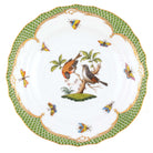 Hand-painted Herend Rothschild Bird Green Border Salad Plate in fine porcelain, 7.5in D,, Motif 12, on a white background