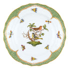 Hand-painted Herend Rothschild Bird Green Border Salad Plate in fine porcelain, 7.5in D,, Motif 3, on a white background