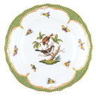 Hand-painted Herend Rothschild Bird Green Border Salad Plate in fine porcelain, 7.5in D,, Motif 4, on a white background